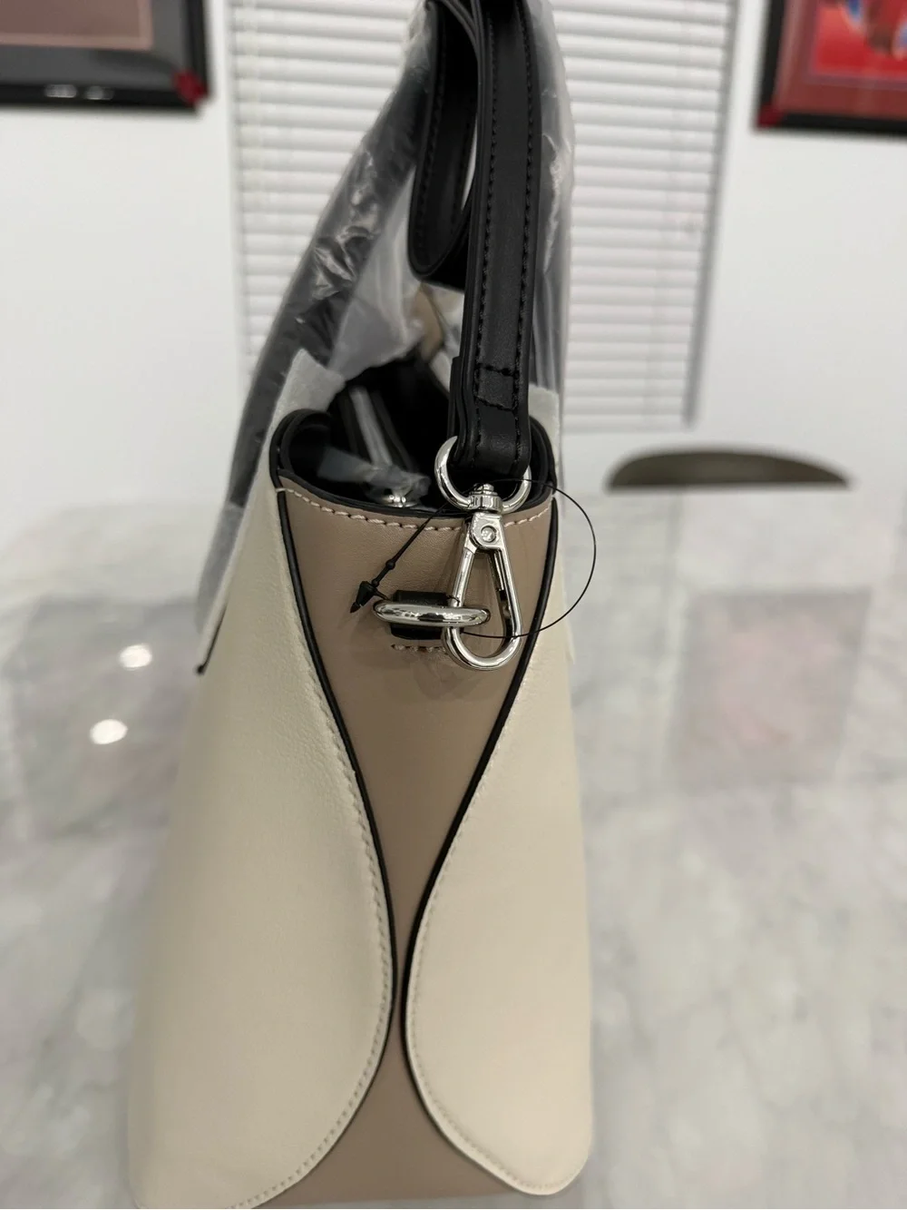 Nine West Cream Satchel with Black Handles